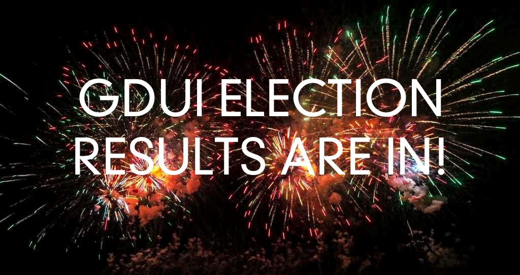 image of fireworks in the background with the text GDUI Elections Results Are In